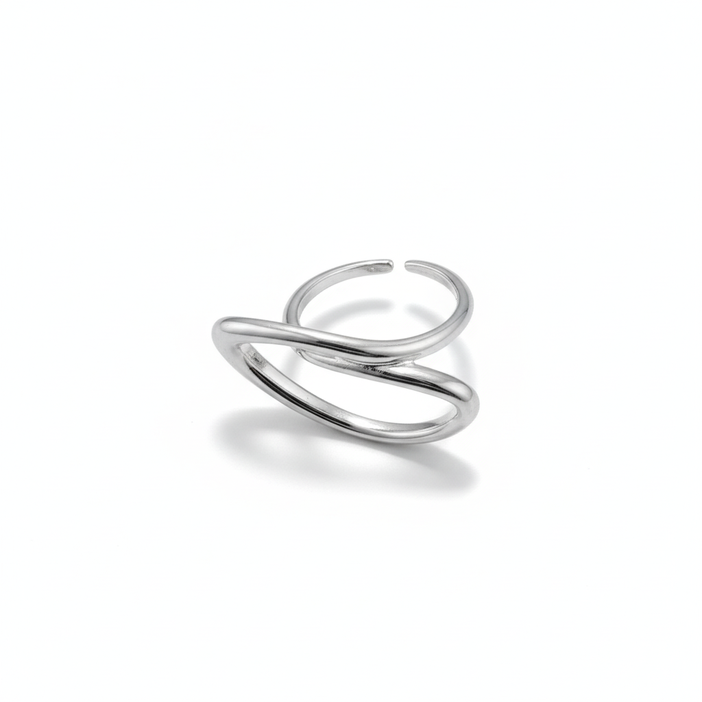 Silver Twisted Opal Band Ring