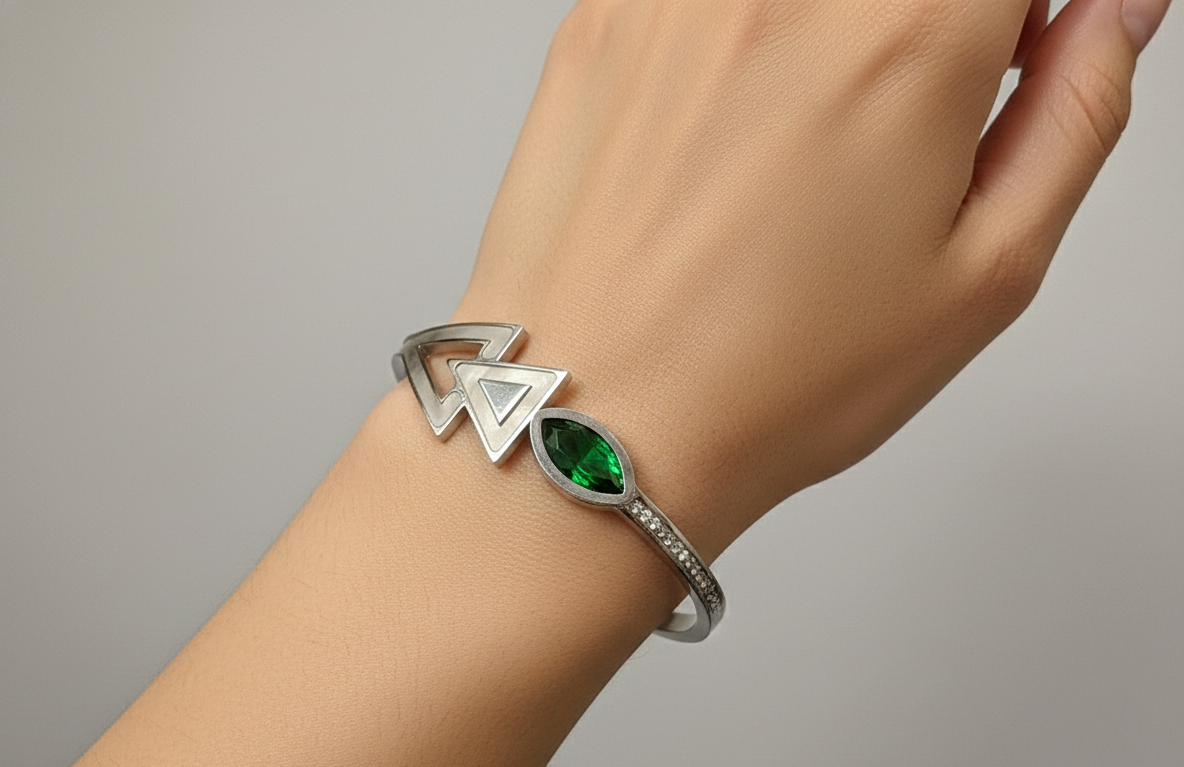 Emerald Marquise Geometric Bangle