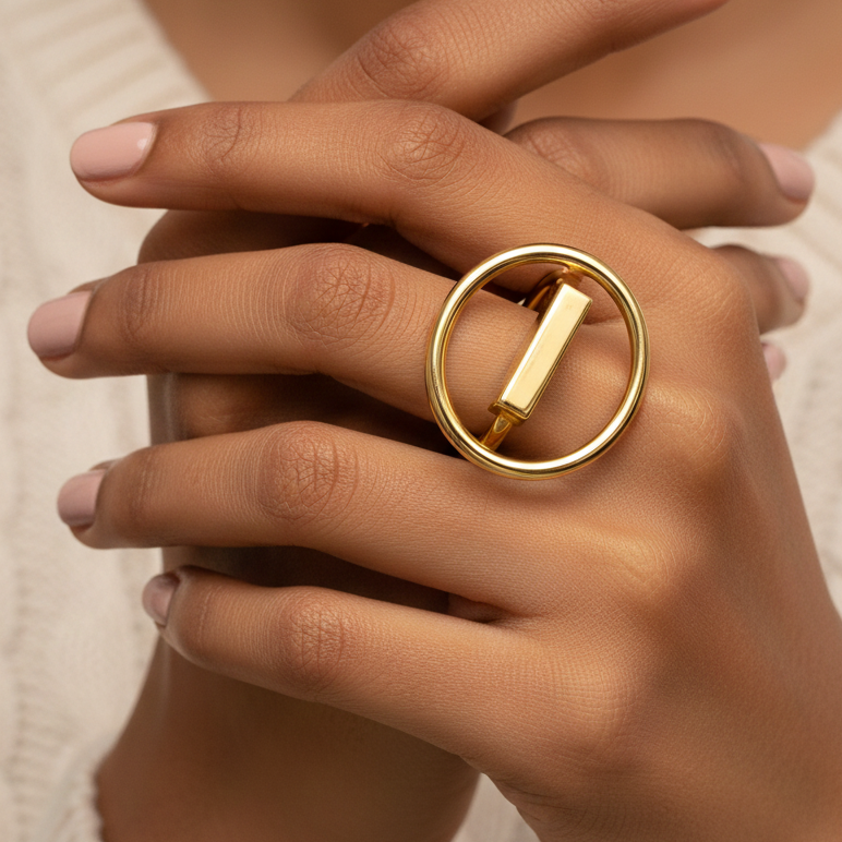 Modern Oval Gold Statement Ring