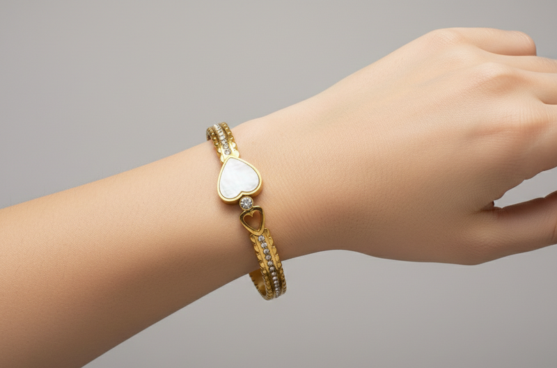 Luxe Pearl & Heart Bangle