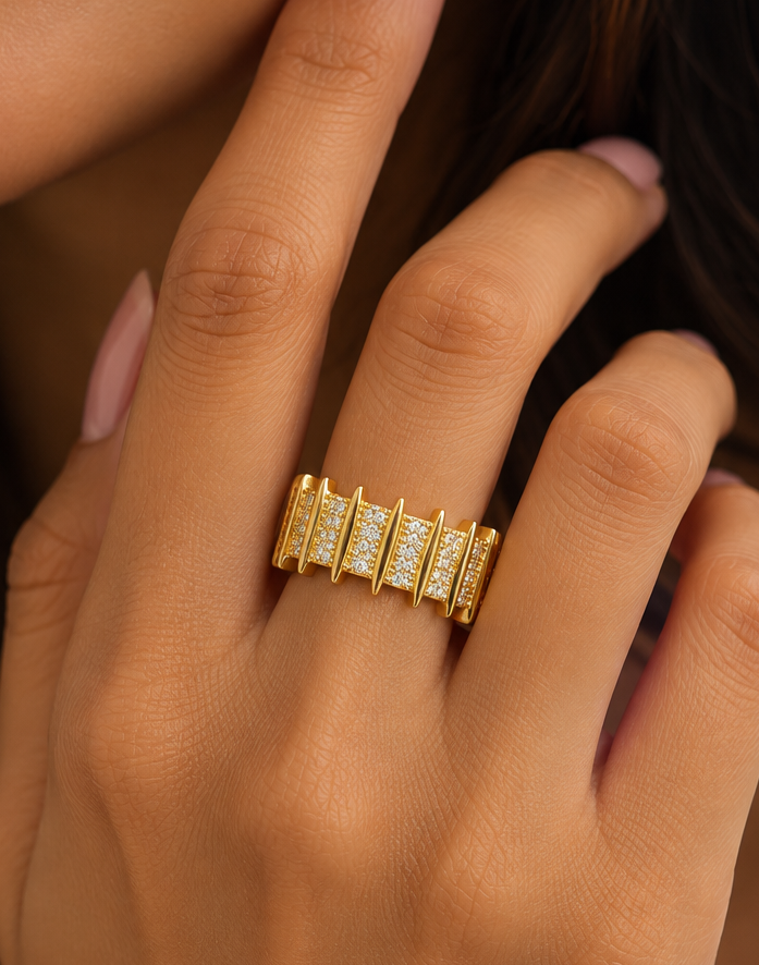 Gold Spike & Pavé Statement Ring