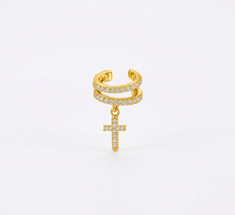 Double Band Cross Charm Ear Cuff