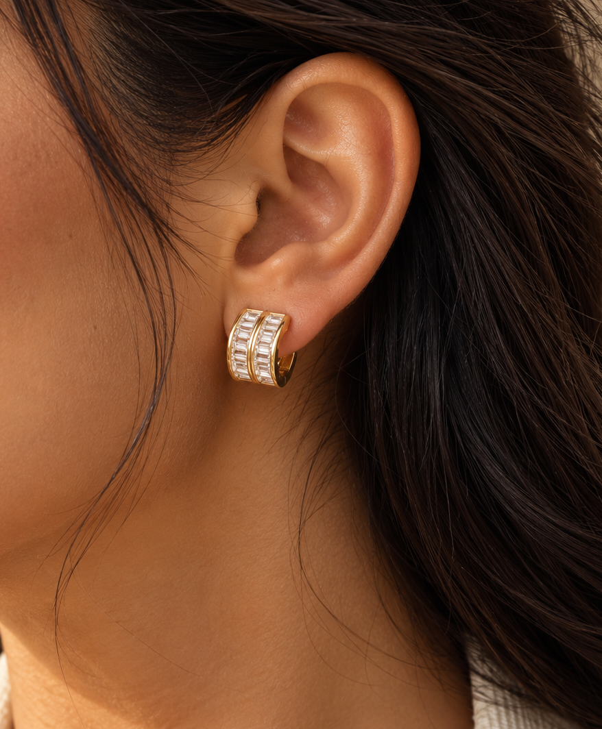Luxe Baguette Crystal Cuff Earrings