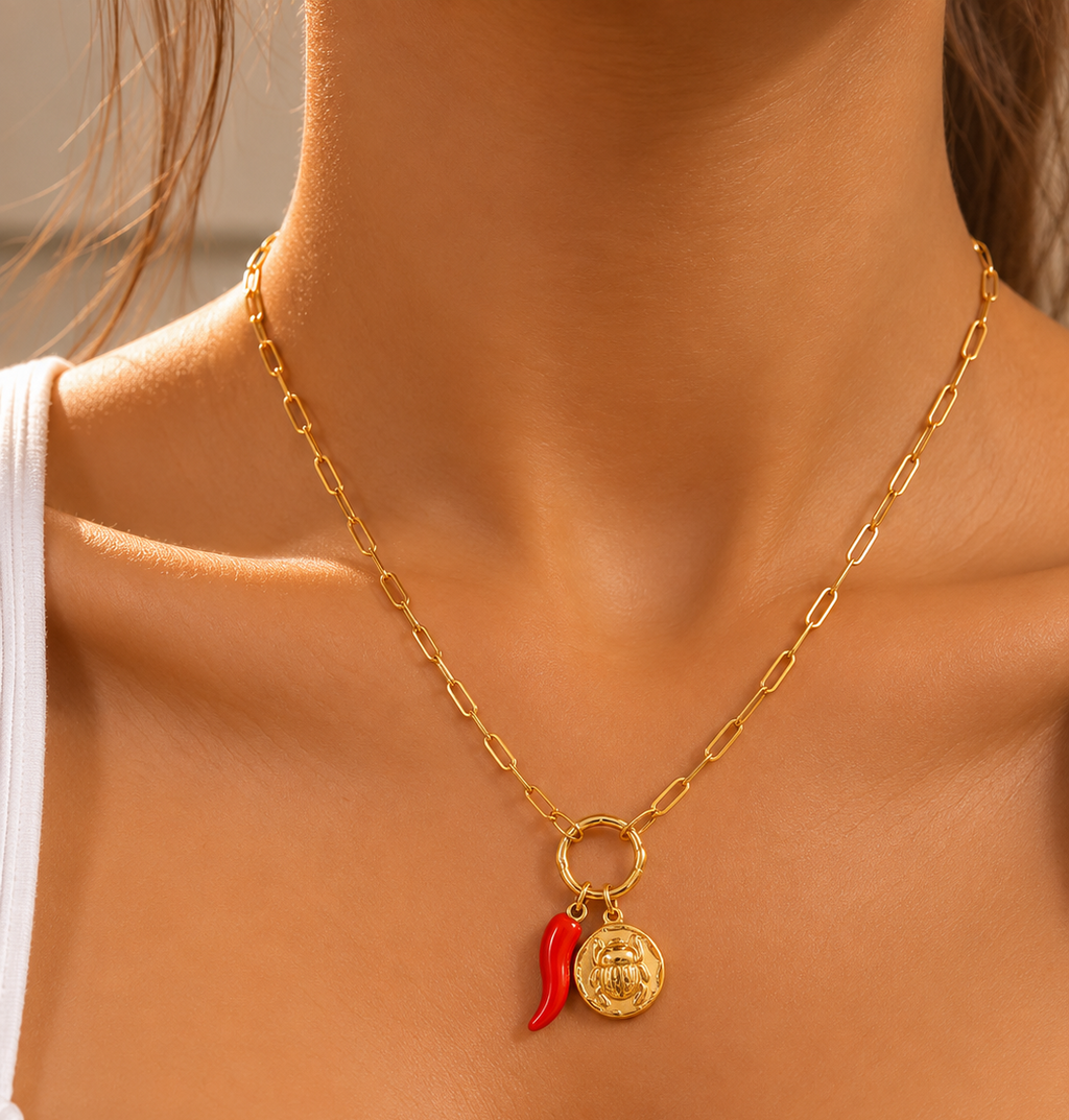 Gold Chili Charm Necklace