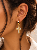 Gold Cross Charm Huggies