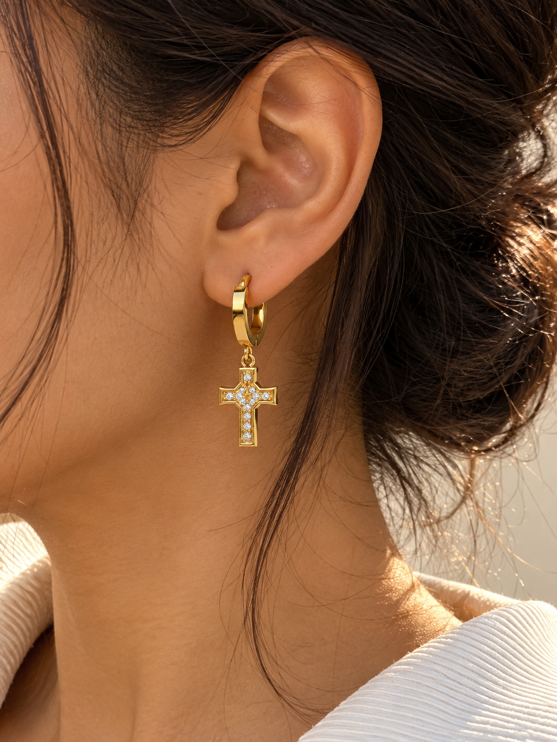 Pavé Cross Hoop Earrings