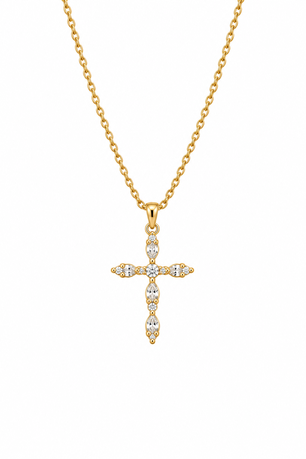Gold Marquise Crystal Cross Necklace