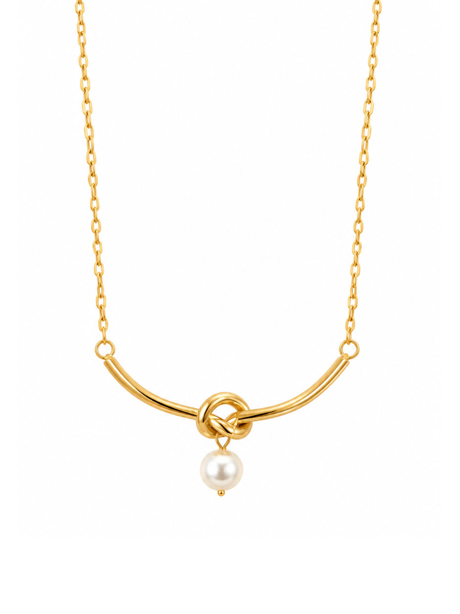 Gold Knot Pearl Necklace