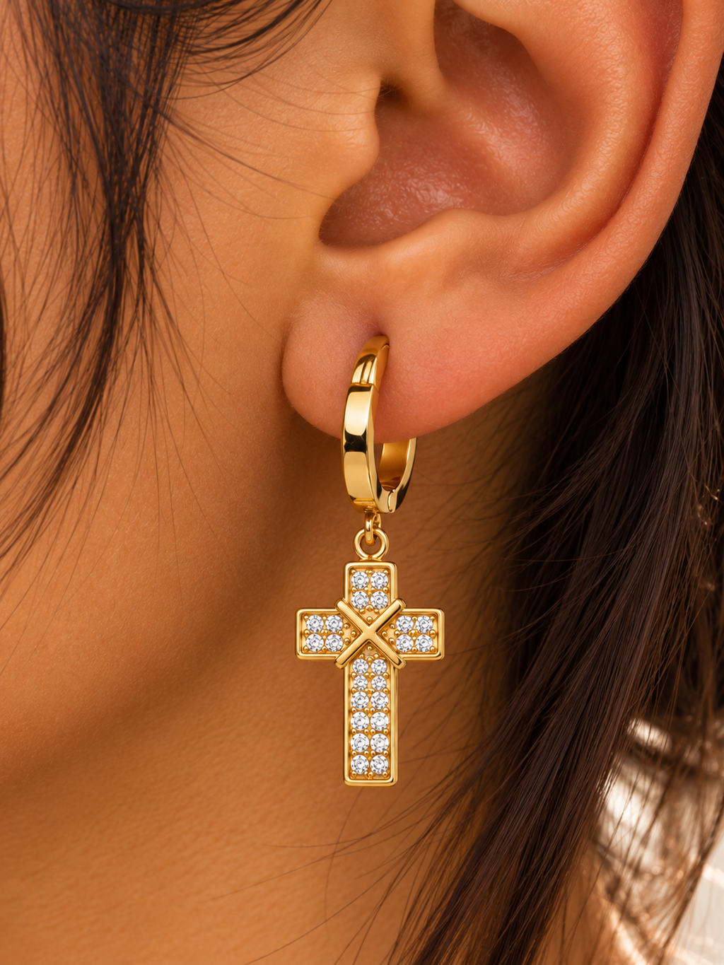 Gold Cross Charm Huggies