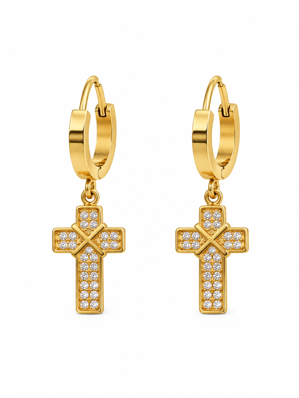 Gold Cross Charm Huggies