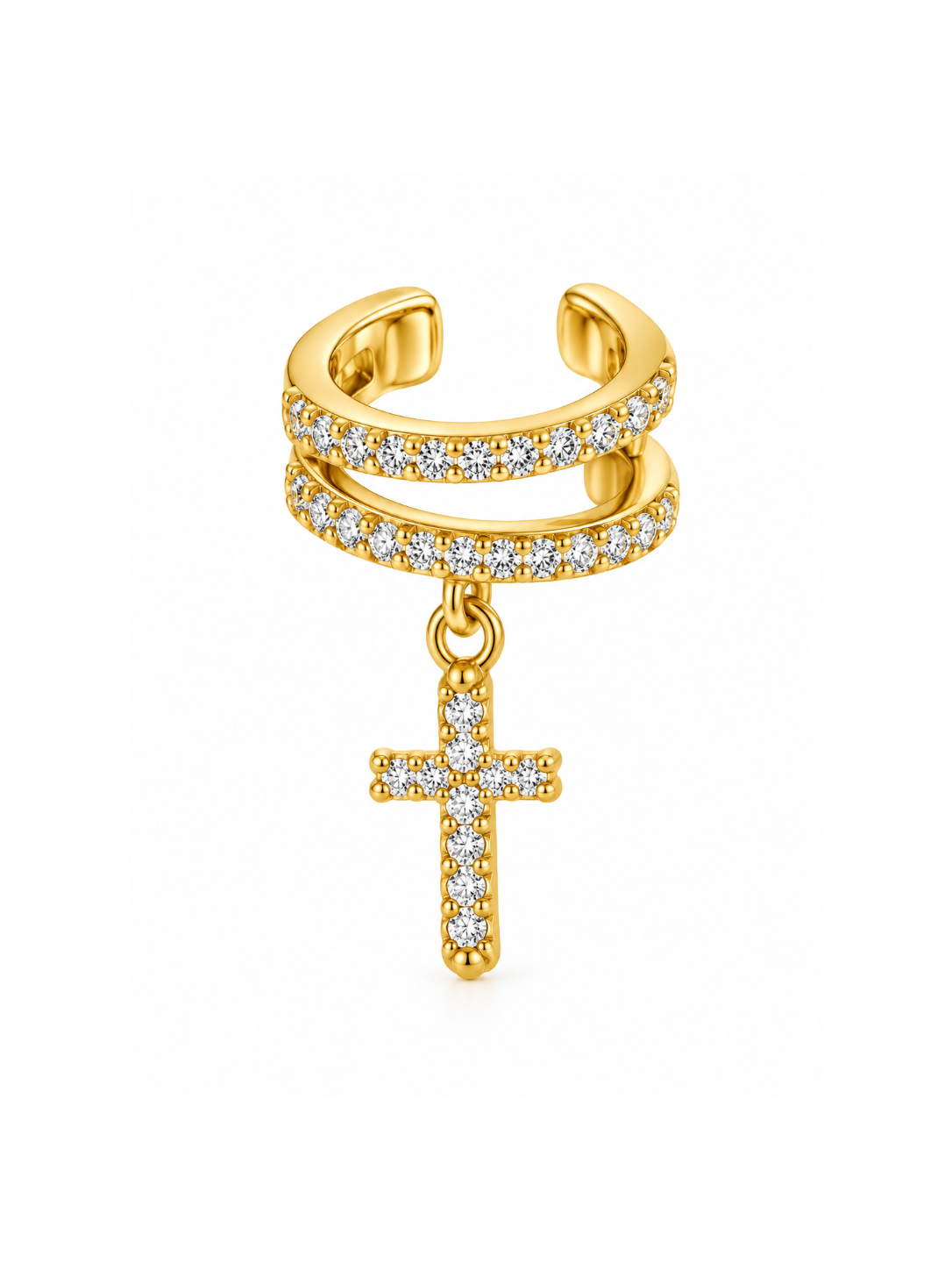 Double Band Cross Charm Ear Cuff