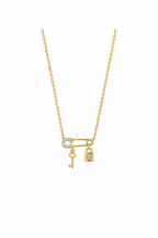 Gold Safety-Pin Lock & Key Necklace