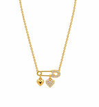 Gold Safety Pin Heart Charm Necklace
