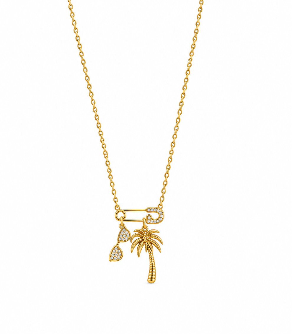 Gold Safety-Pin Palm Tree Necklace
