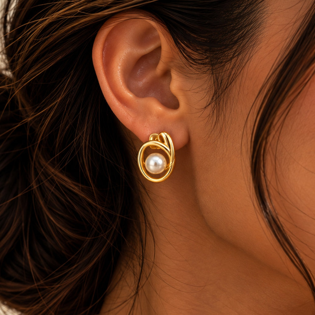 Gold Swirl Pearl Earrings