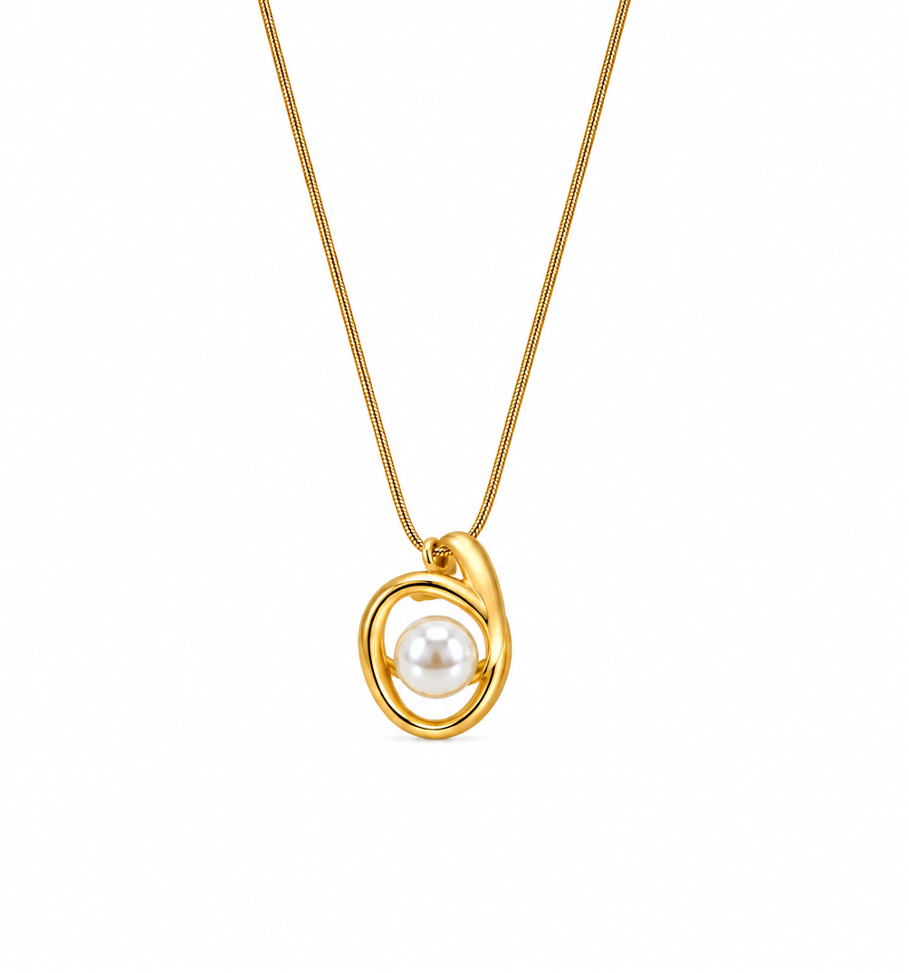 Gold Swirl Pearl Pendant Necklace