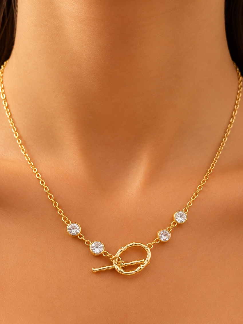 Gold Crystal Toggle Necklace