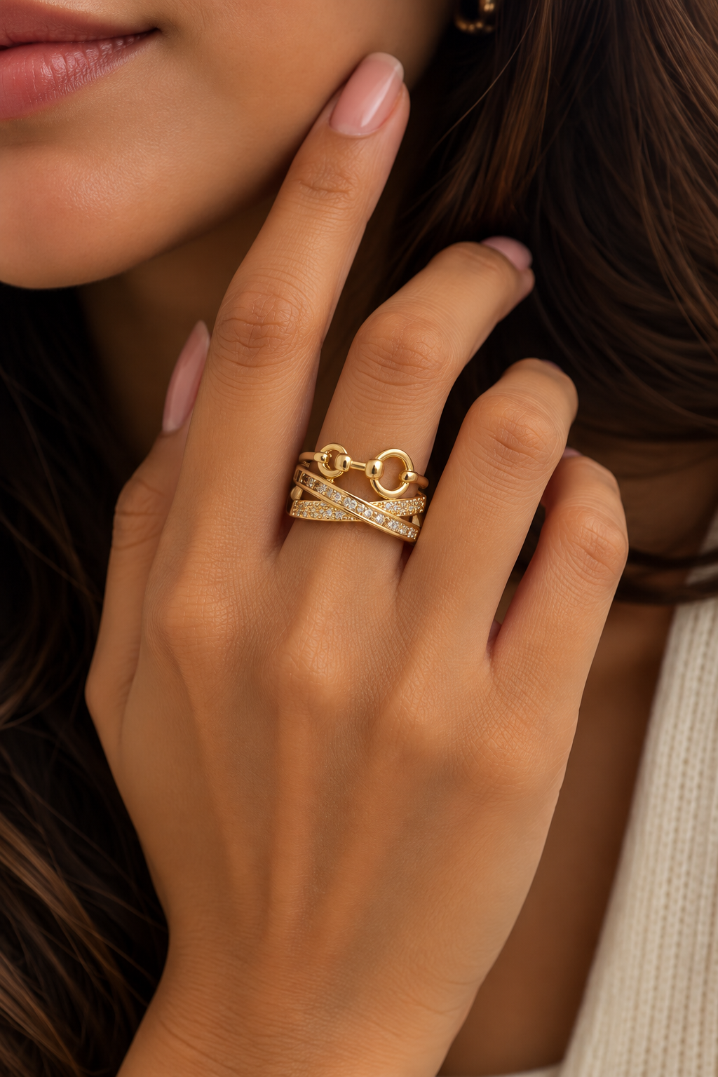 Horsebit Pavé Statement Ring