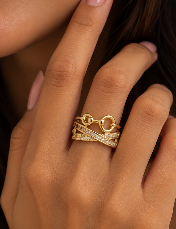 Horsebit Pavé Statement Ring