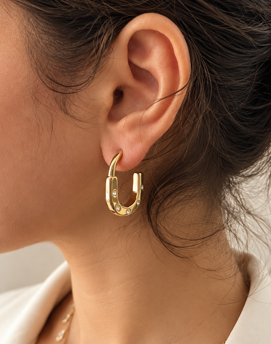 Crystal Horseshoe Gold Earrings