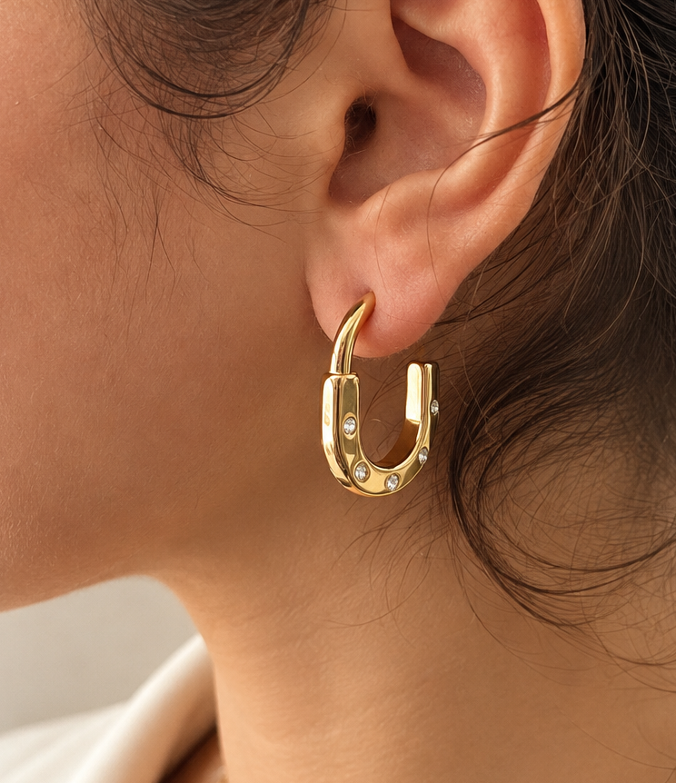 Crystal Horseshoe Gold Earrings
