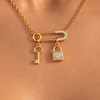 Gold Safety-Pin Lock & Key Necklace