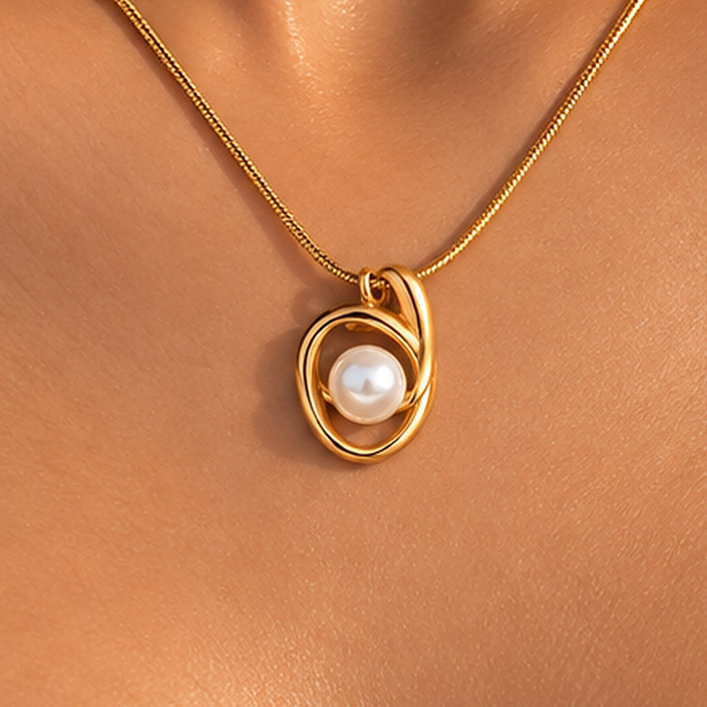 Gold Swirl Pearl Pendant Necklace