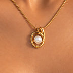 Gold Swirl Pearl Pendant Necklace