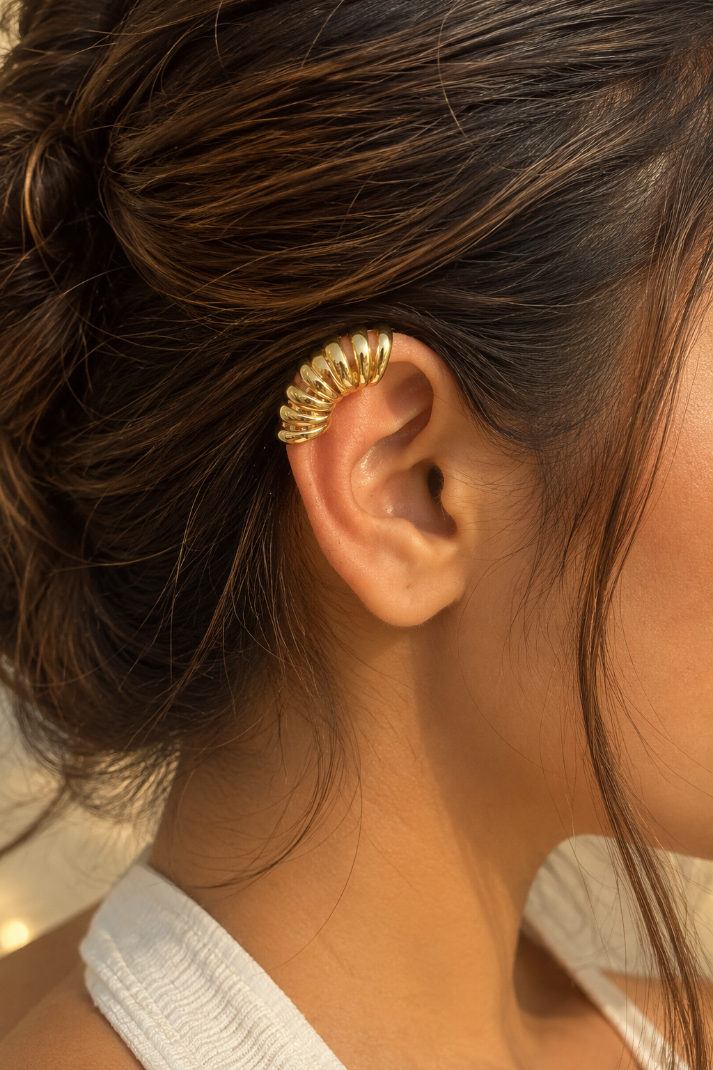 Sculpted Gold Ribbed Ear Cuff