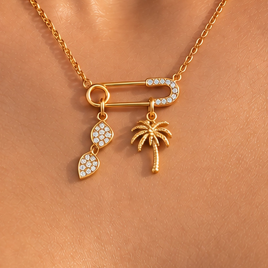 Gold Safety-Pin Palm Tree Necklace