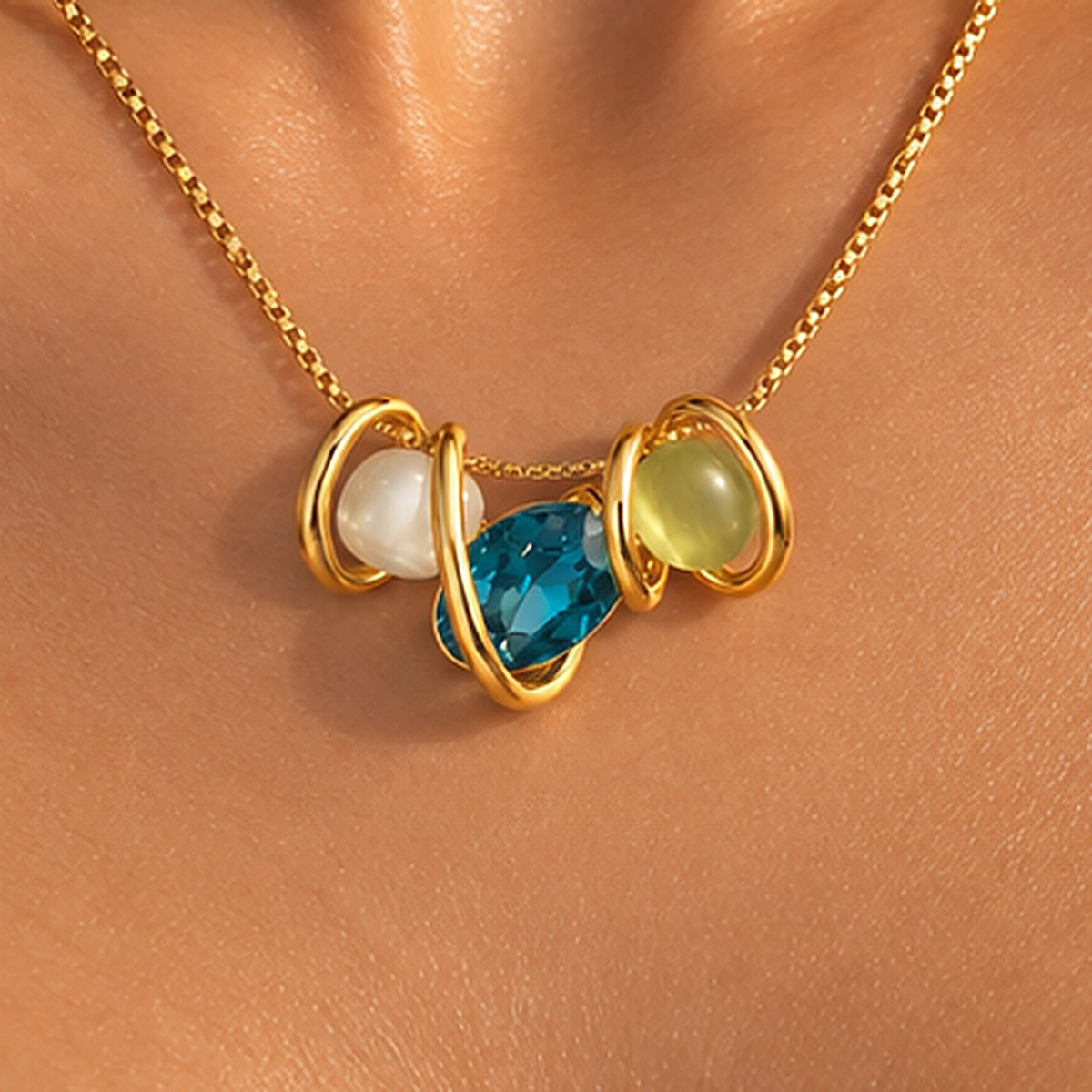 Tricolour Gemstone Gold Necklace