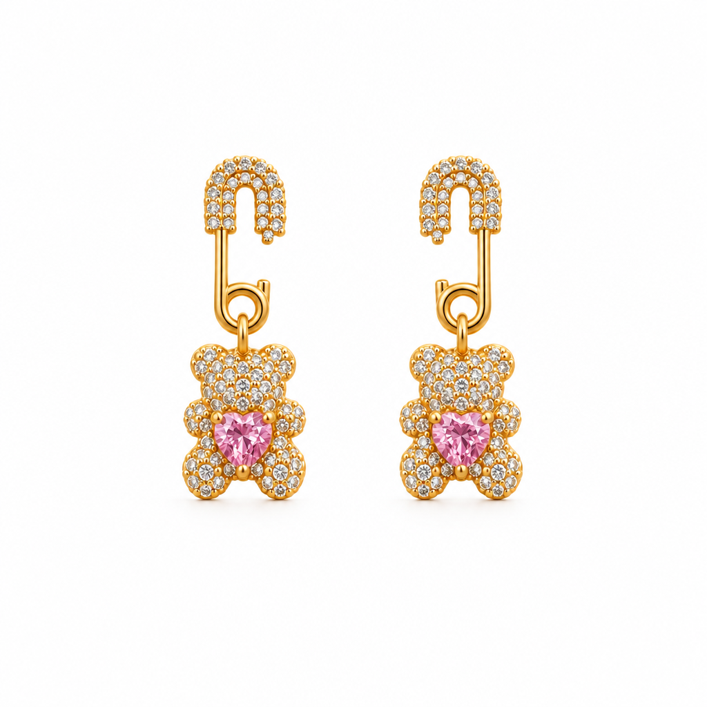Pink Teddy Bear Crystal Earrings