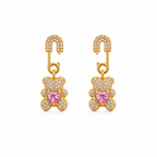 Pink Teddy Bear Crystal Earrings