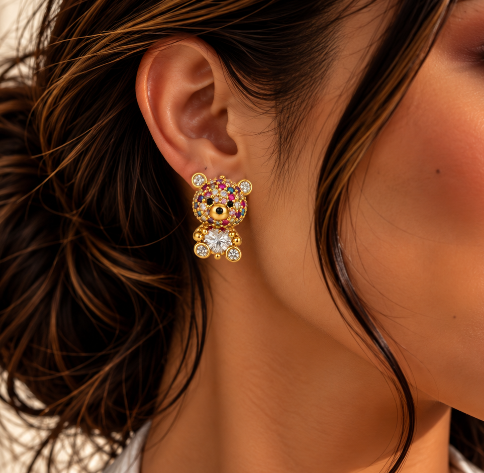 Pavé Teddy Bear Heart Stud Earrings
