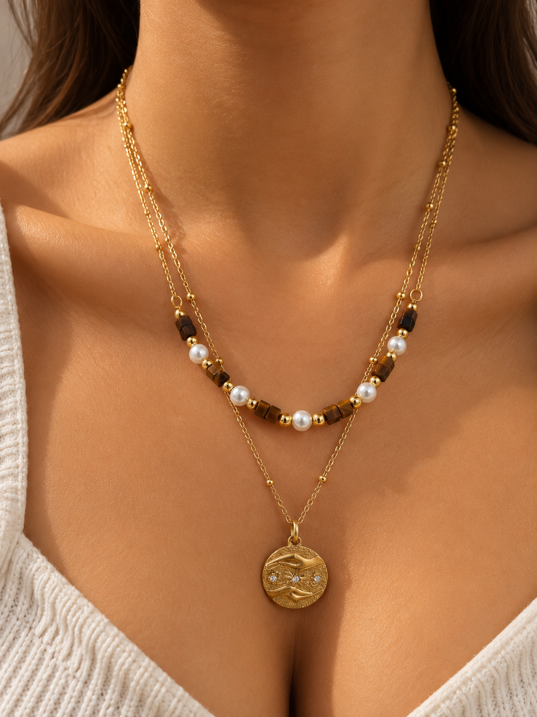 Layered Pearl Bead Necklace