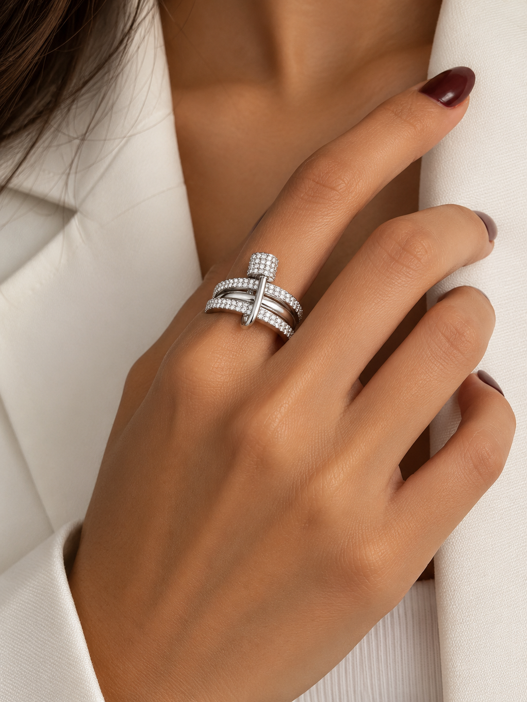 Pavé Hook Statement Ring