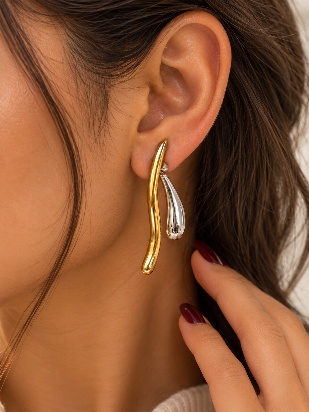 Two Tone Drop Earrings (2-in-1)