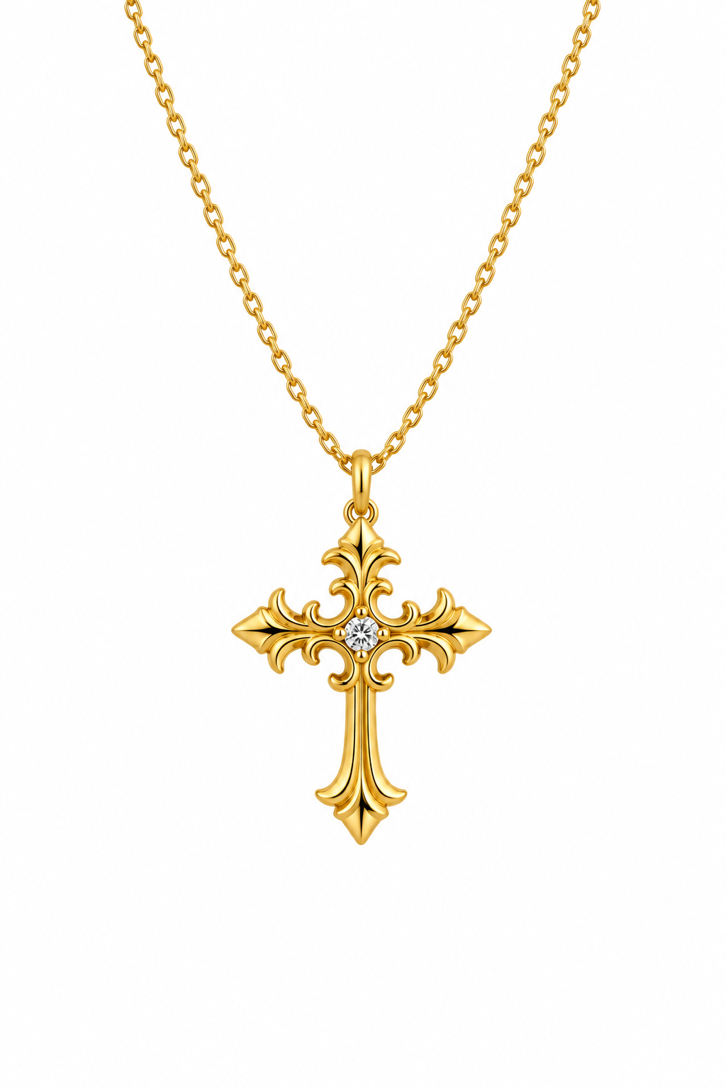 Ornate Gold Cross Pendant Necklace