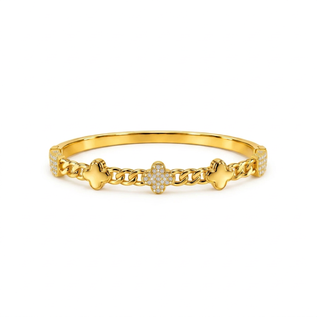 Pavé Clover Gold Chain Bangle