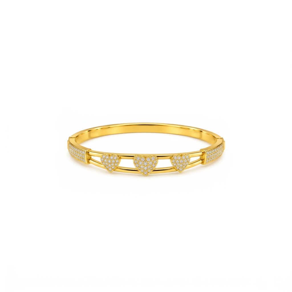 Pavé Heart Trio Gold Bangle