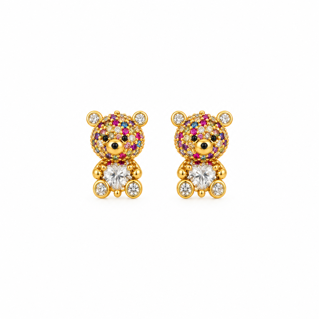 Pavé Teddy Bear Heart Stud Earrings