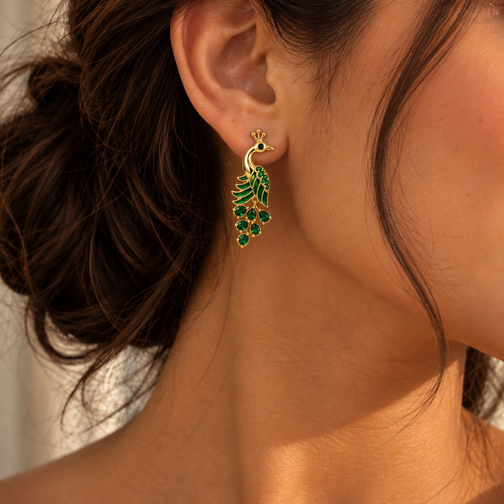 Emerald Peacock Statement Earrings