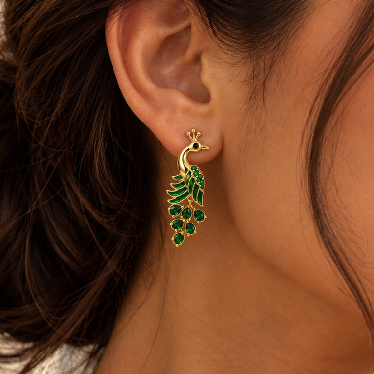 Emerald Peacock Statement Earrings