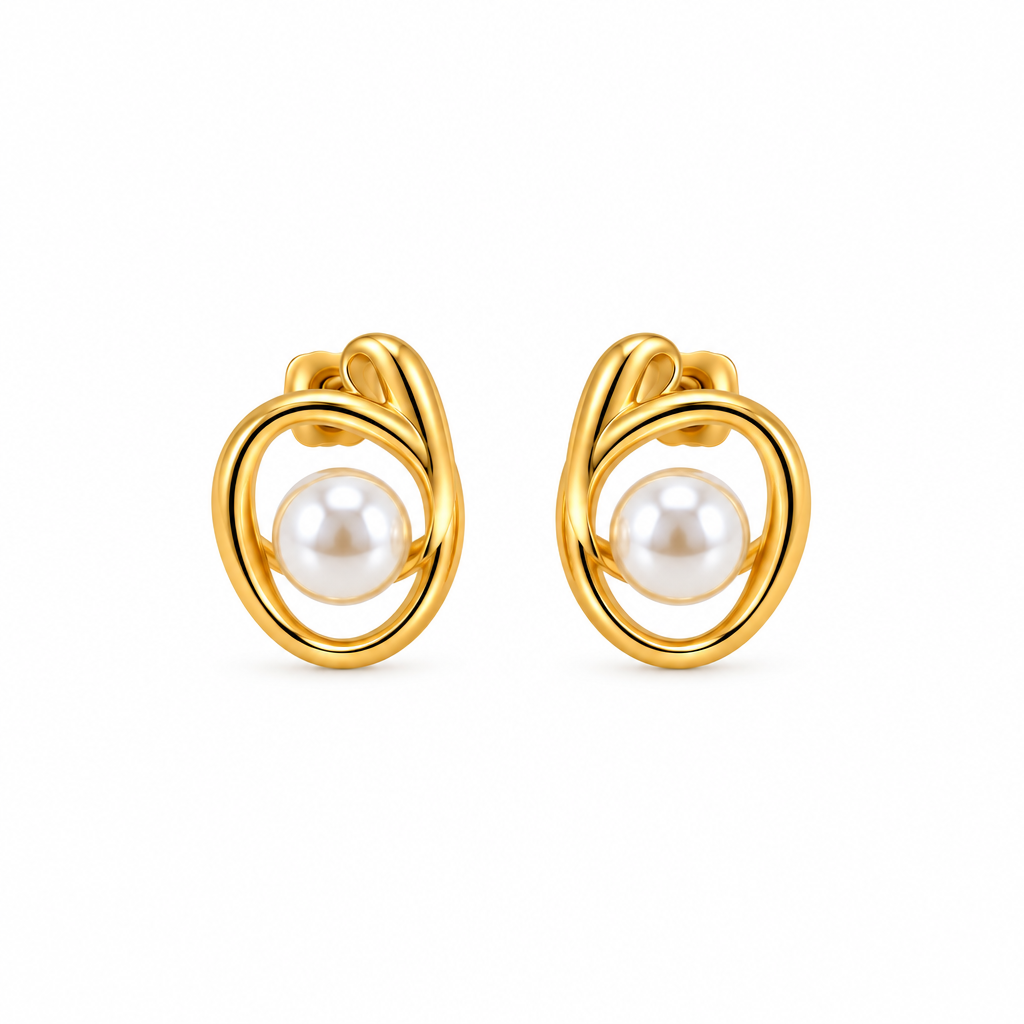Gold Swirl Pearl Earrings