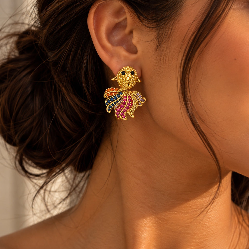 Rainbow Bird Statement Earrings