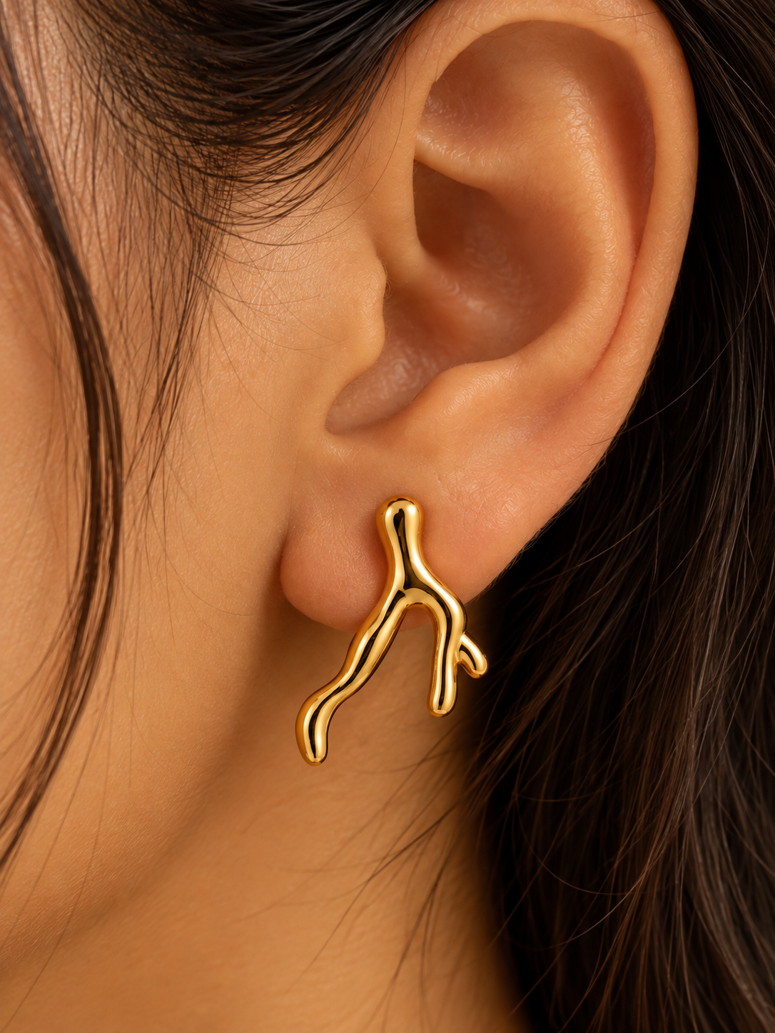 Gold Organic Branch Earrings