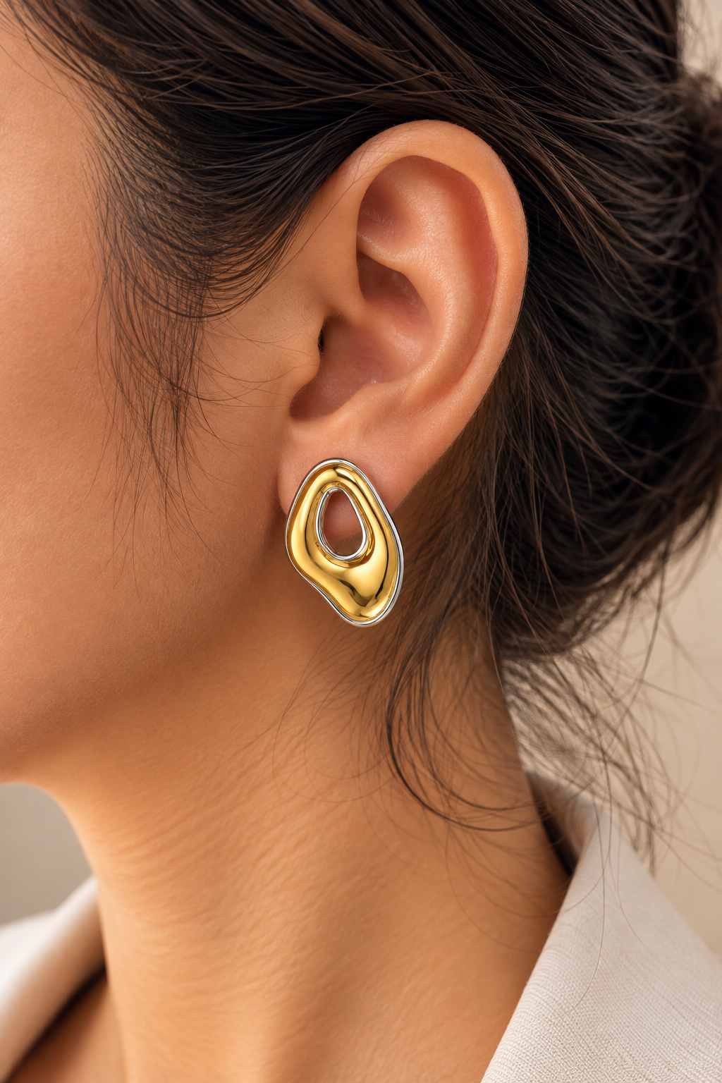 Two-Tone Sculpted Teardrop Earrings