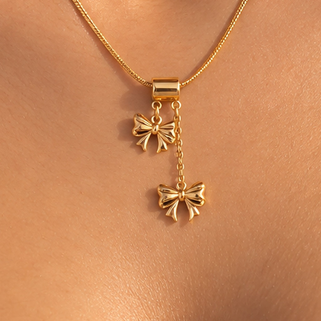 Golden Bow Charm Necklace
