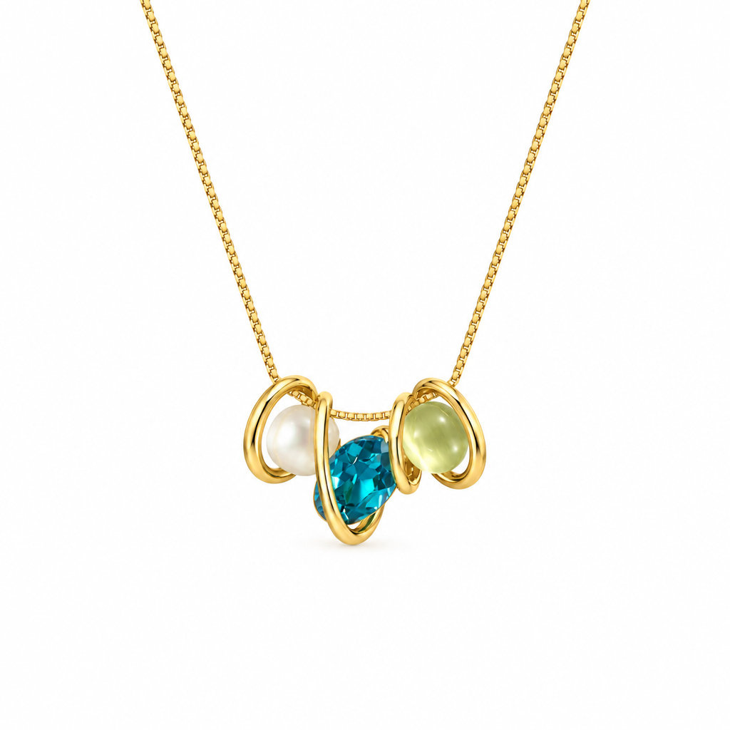 Tricolour Gemstone Gold Necklace