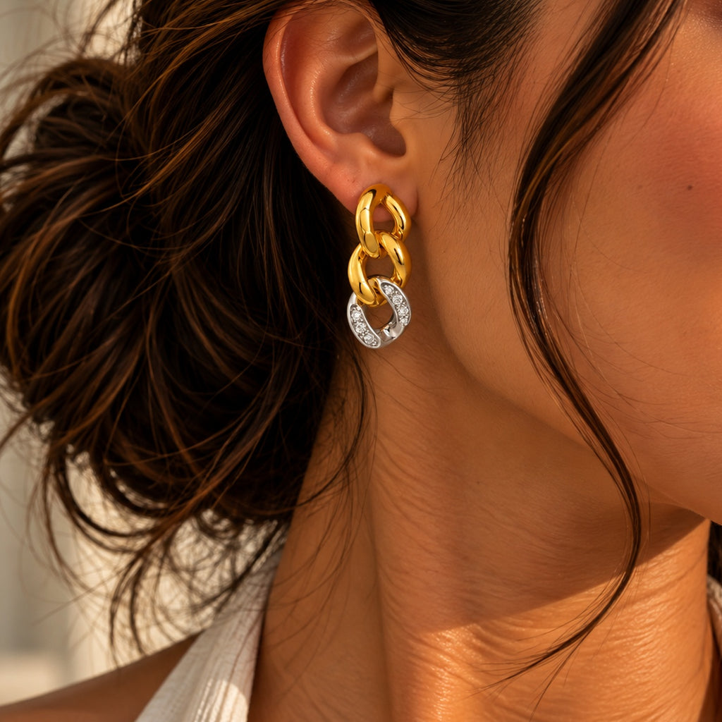 Interlocking Two-Tone Link Earrings